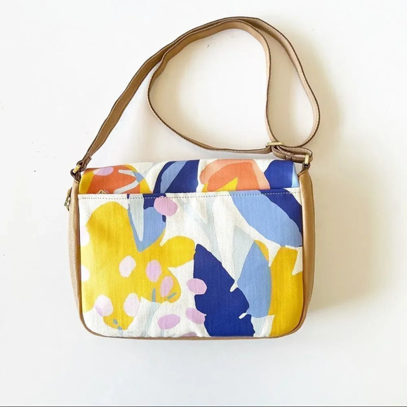 Fossil Preston Crossbody Colorful Botanical Print Leather Trim Expandable Spring - Picture 2 of 13
